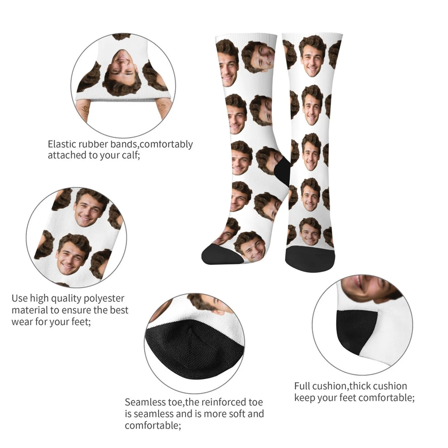 Novelty Custom Face Socks DIY Personalized Photo Custom Socks Crazy Funny Men's Socks Christmas Party Birthday Anniversary Gift