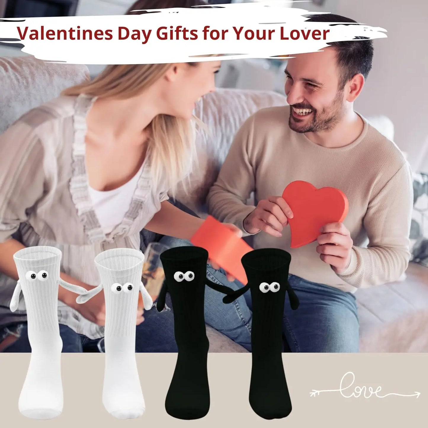 Novelty Magnetic Holding Hands Socks Funny Couples Socks Gifts for Women Men Teens Friends Couples Anniversary Birthday Gifts
