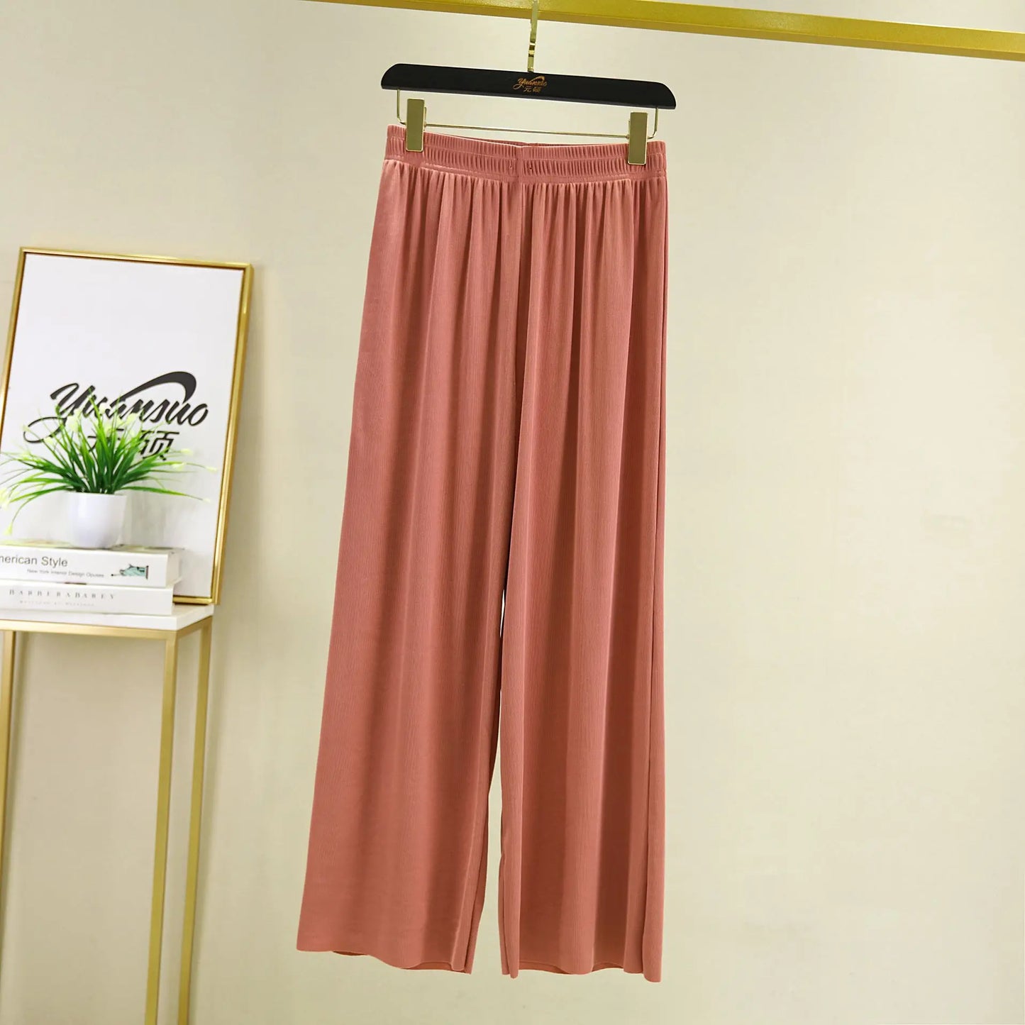 Spring Summer New Ice Silk Large Size Wide Leg Pants Korean Casual Home Pant Solid Color Pajamas Trousers Women Pantalones