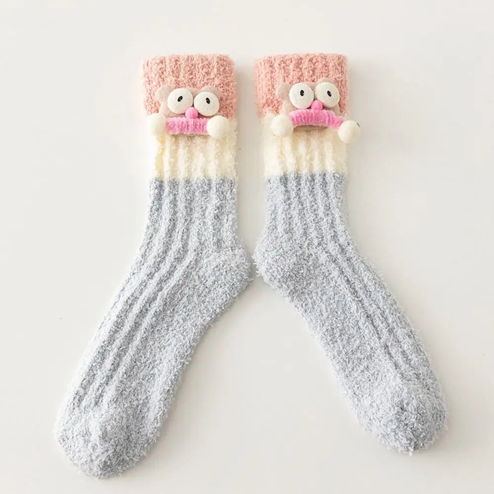 Novelty Thicken Cartoon Plush Socks Non-Slip Indoor Hosiery 3D Eyes Sleeping Socks Home Thermal Warm Socks Gifts