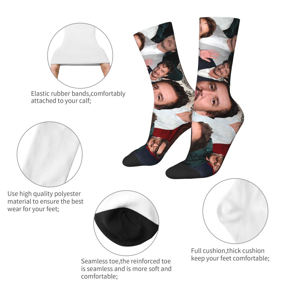 Novelty Mens Pedro Pascal Smile Unisex Winter Socks Hip Hop Happy Socks Street Style Crazy Sock