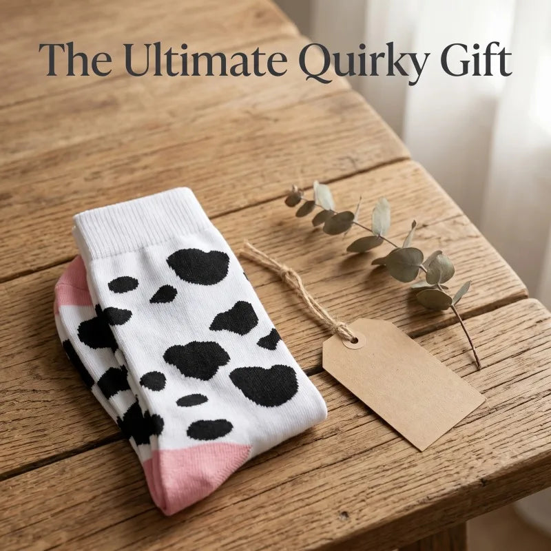 Novelty Milk Cow Pattern Cotton Crew Socks for Men And Women Breathable Casual Farm Themed Gift Socks for Daily Wear