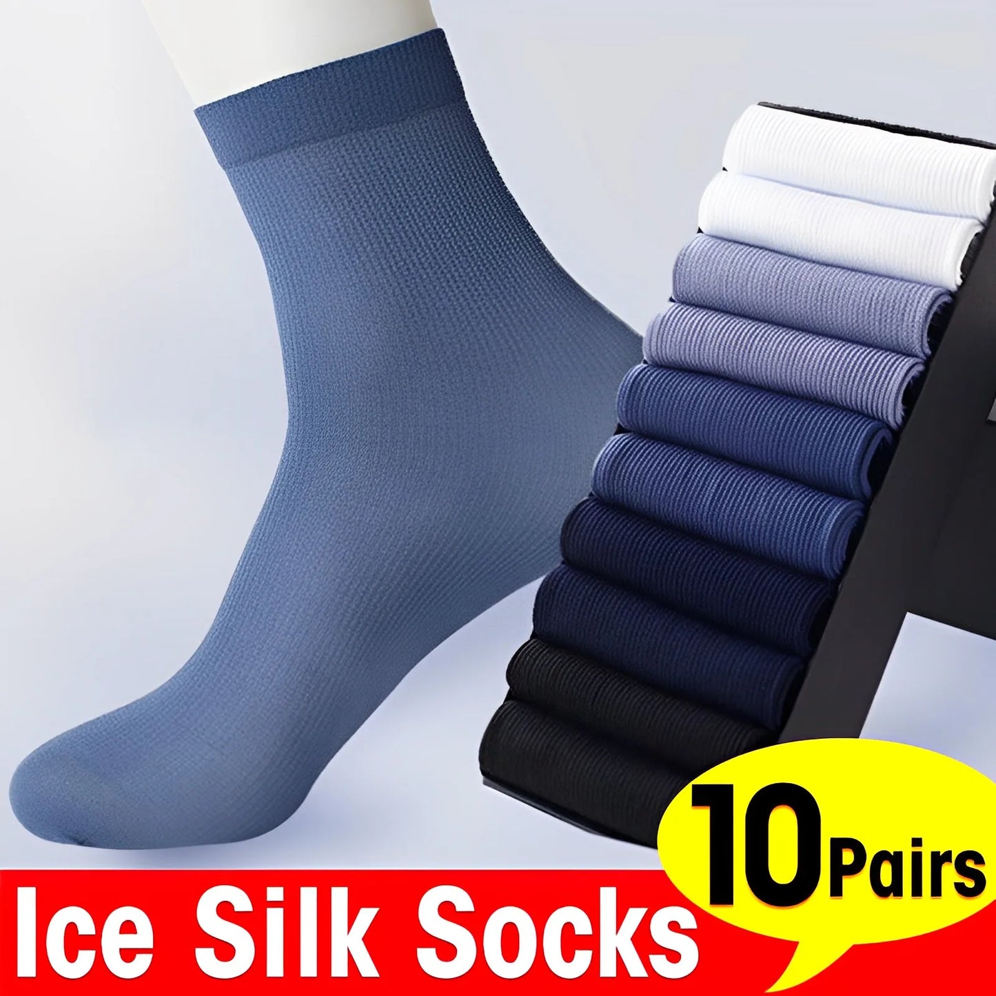 10pairs Men Ultra-thin Transparent Ice Silk Socks Summer Socks Solid Business Socks Breathable Soft Socks Ankle Socks