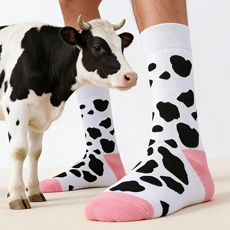 Novelty Milk Cow Pattern Cotton Crew Socks for Men And Women Breathable Casual Farm Themed Gift Socks for Daily Wear