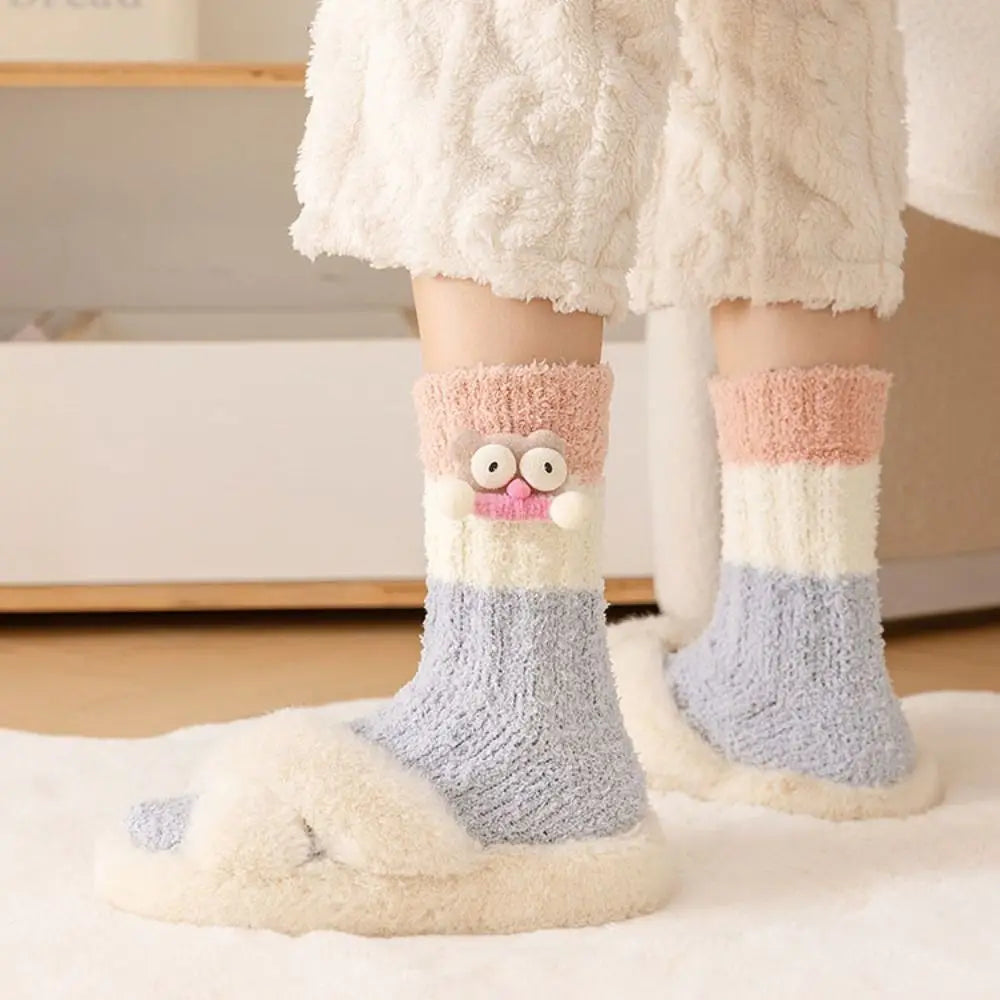 Novelty Thicken Cartoon Plush Socks Non-Slip Indoor Hosiery 3D Eyes Sleeping Socks Home Thermal Warm Socks Gifts