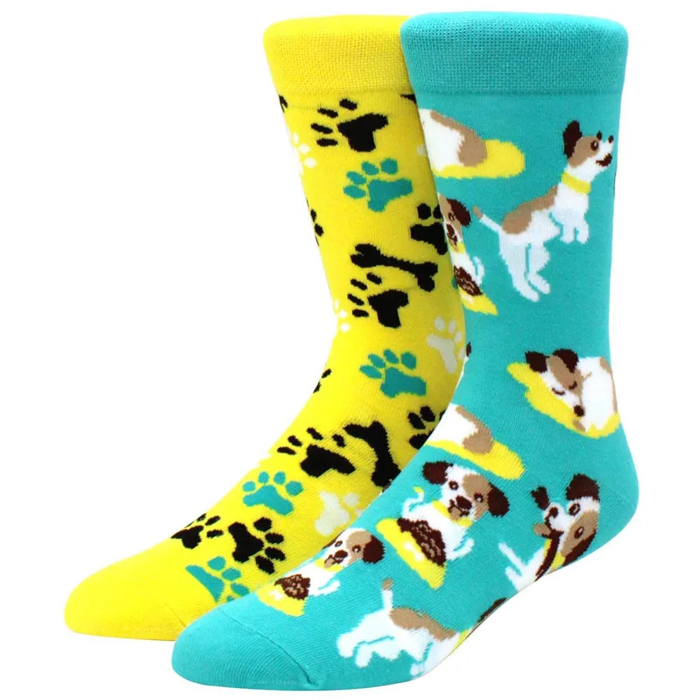 Men's mid-rise socks AB asymmetrical animal series fashion personality color skateboard yin and yang socks