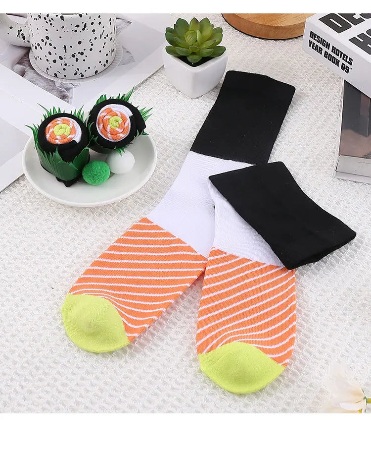 3/4/5 Pairs of Novelty and Interesting Salmon Sushi Socks Gift Box Christmas Style Season