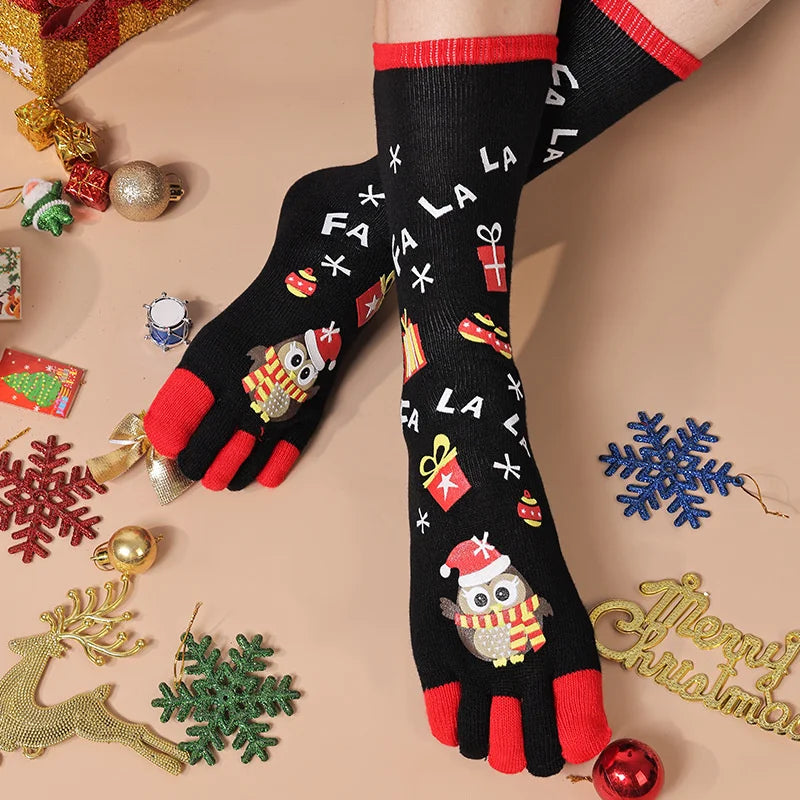 {YY28} Novelty Christmas Toe Socks Cartoon Funny Split Toe Socks Cotton Warm Sweat Absorbing Stockings Holiday Gift