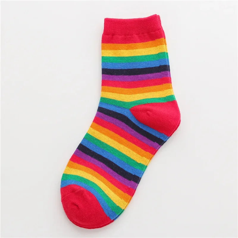 Striped Novelty Socks For Girls Red Pink Rainbow Color Novelty Young Art Funny Hipster Street Dance Gift Dropship