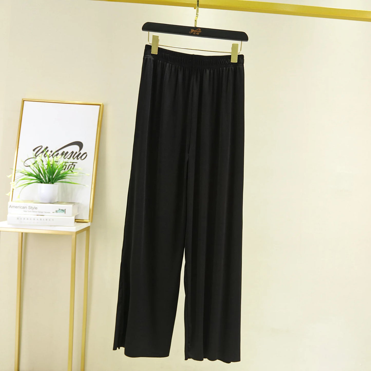 Spring Summer New Ice Silk Large Size Wide Leg Pants Korean Casual Home Pant Solid Color Pajamas Trousers Women Pantalones