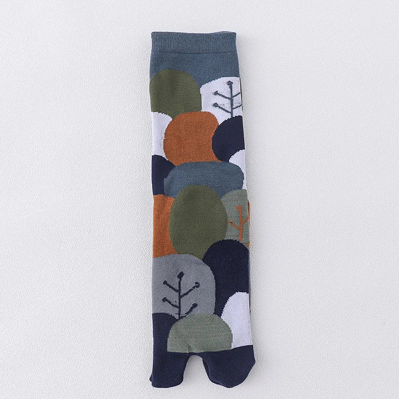 Novelty Tabi Socks Two Toed Sock Japanese Style Cartoon Plants Tree Art Sock Harajuku Cotton Long Two Finger Socks Men Fashions