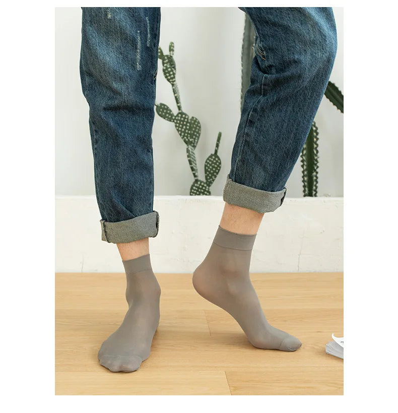 10pairs Men Ultra-thin Transparent Ice Silk Socks Summer Socks Solid Business Socks Breathable Soft Socks Ankle Socks