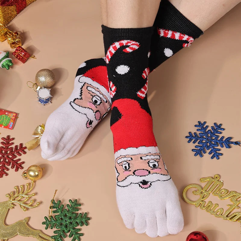 {YY28} Novelty Christmas Toe Socks Cartoon Funny Split Toe Socks Cotton Warm Sweat Absorbing Stockings Holiday Gift
