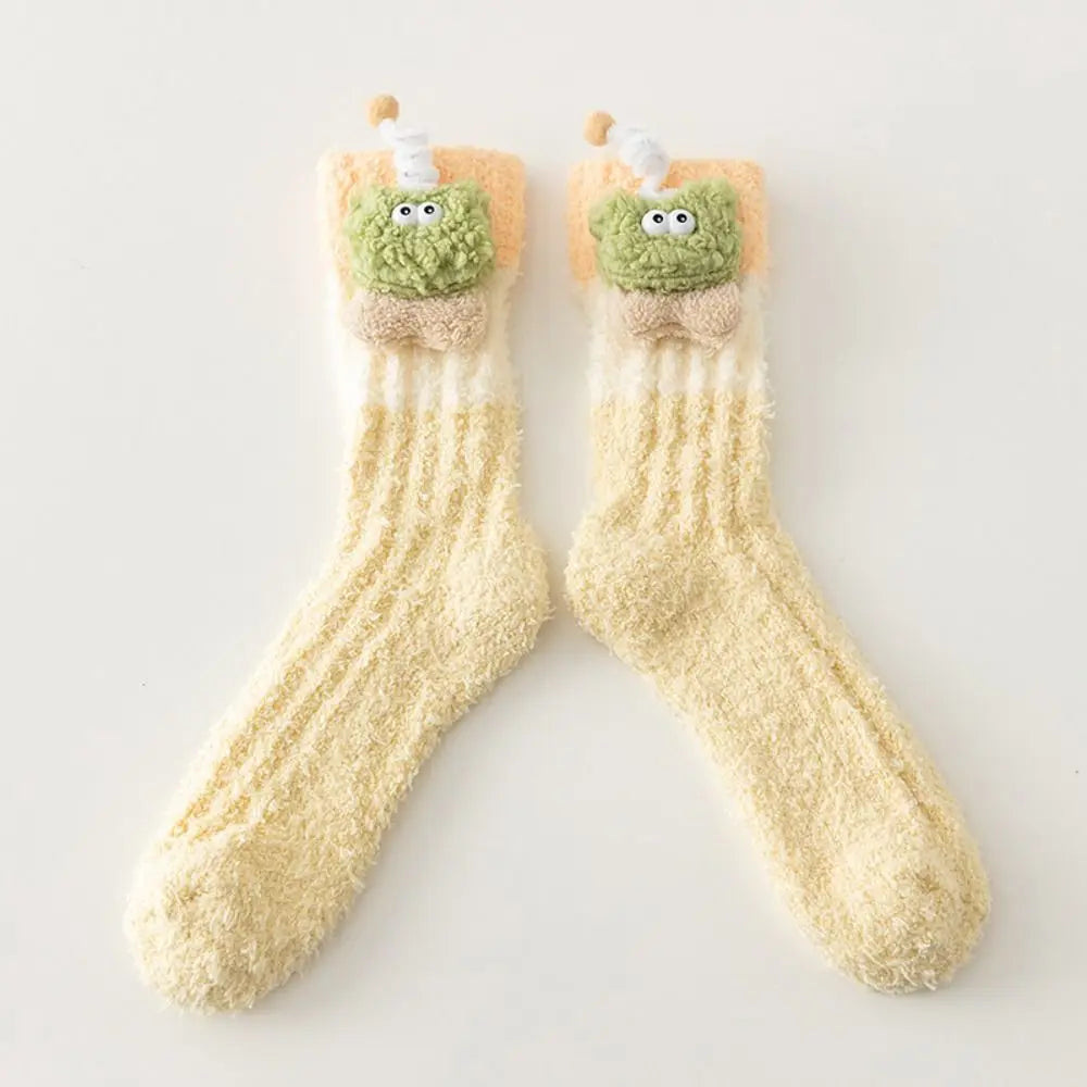 Novelty Thicken Cartoon Plush Socks Non-Slip Indoor Hosiery 3D Eyes Sleeping Socks Home Thermal Warm Socks Gifts