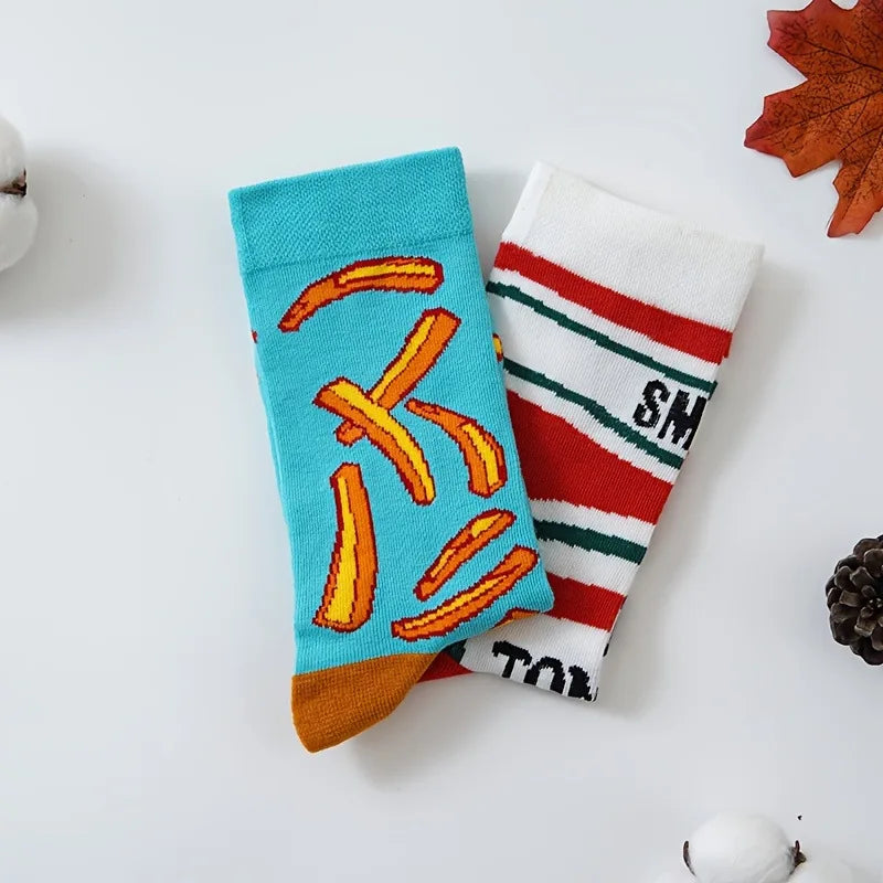 Novelty Sock Women Female Cotton Casual Funny Cute Short Food Socks Creative Printed Hosiery Harajuku Mid-Calf Personality