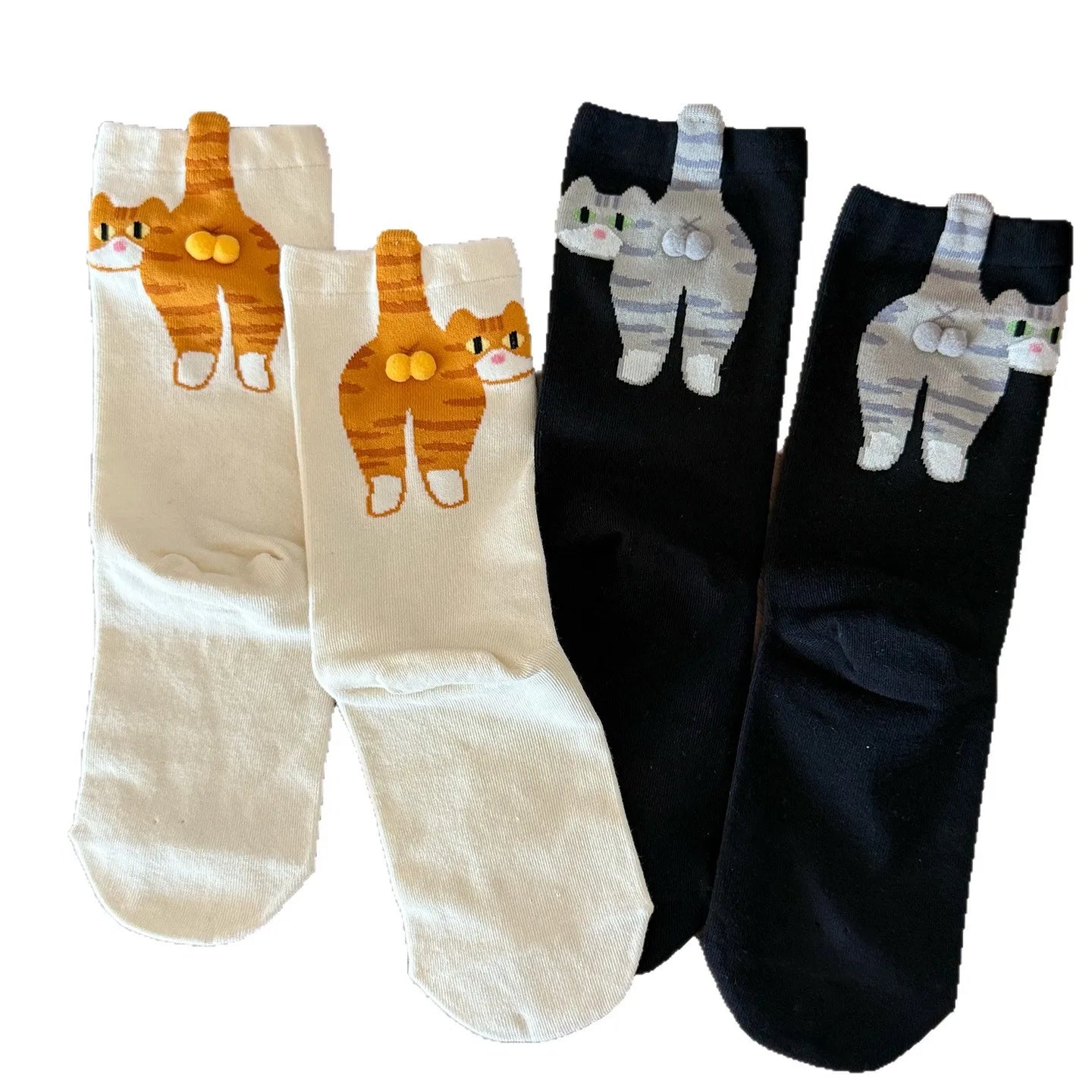 3D Cute Cat Socks Black/White Funny Cat Cotton Socks Breathable Soft Girl Women Novelty Stocking Kawaii Gift Sock Set