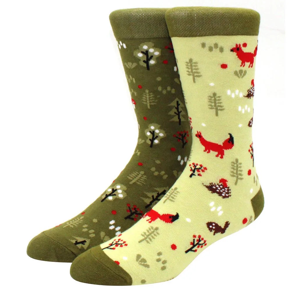 Men's mid-rise socks AB asymmetrical animal series fashion personality color skateboard yin and yang socks
