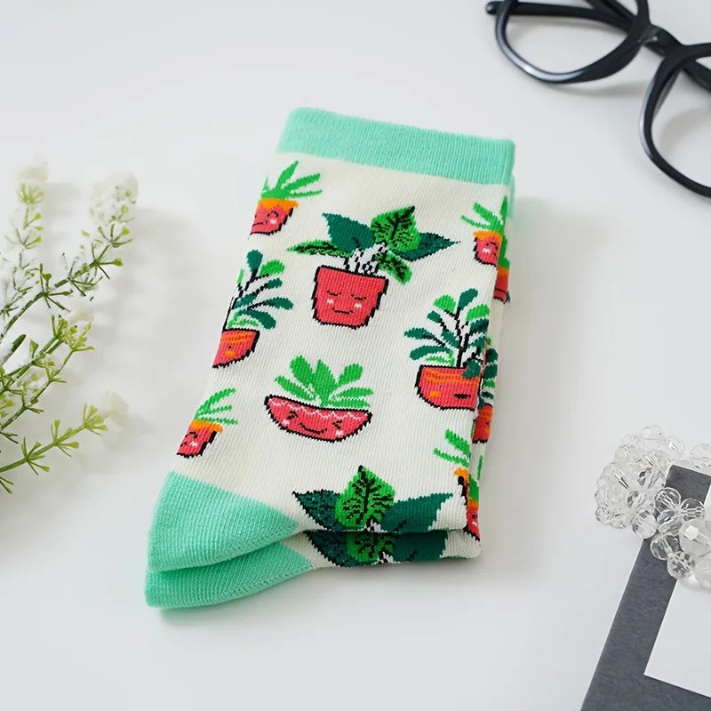 Novelty Sock Women Female Cotton Casual Funny Cute Short Food Socks Creative Printed Hosiery Harajuku Mid-Calf Personality