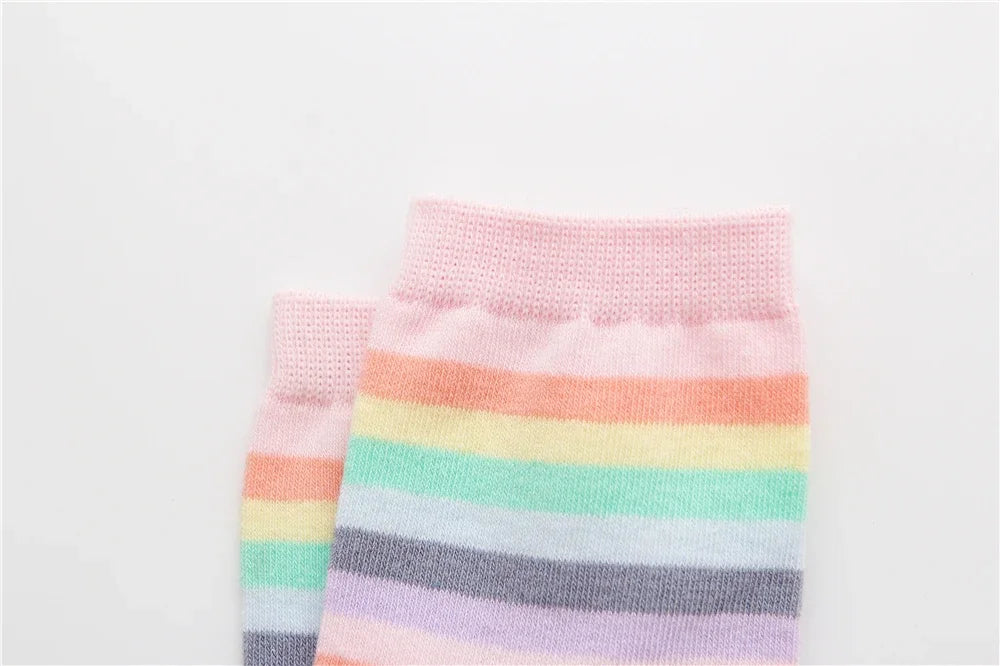 Striped Novelty Socks For Girls Red Pink Rainbow Color Novelty Young Art Funny Hipster Street Dance Gift Dropship