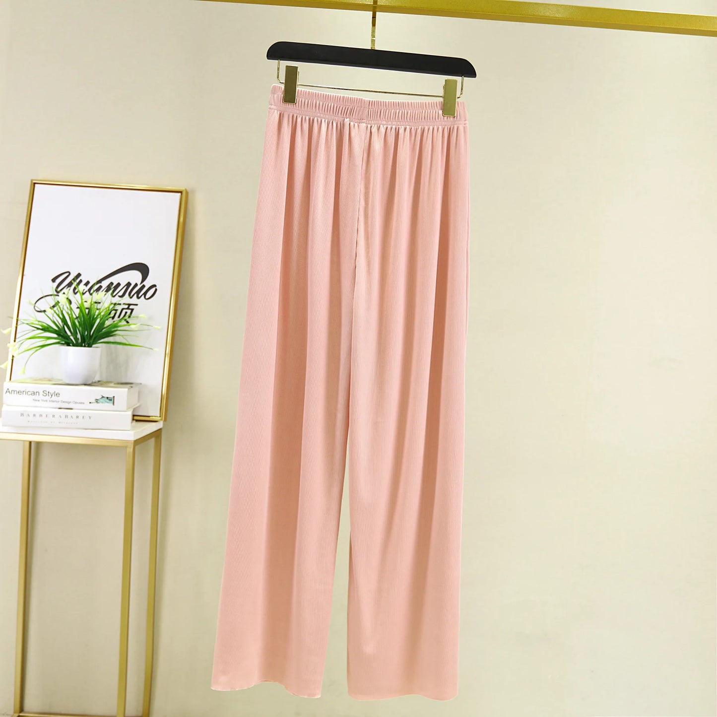Spring Summer New Ice Silk Large Size Wide Leg Pants Korean Casual Home Pant Solid Color Pajamas Trousers Women Pantalones