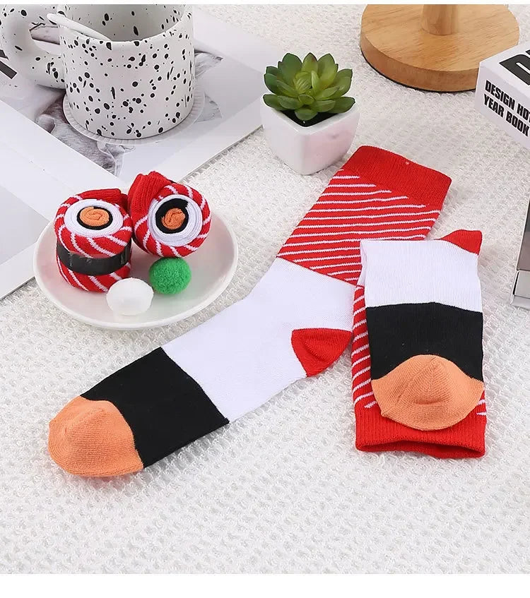 3/4/5 Pairs of Novelty and Interesting Salmon Sushi Socks Gift Box Christmas Style Season