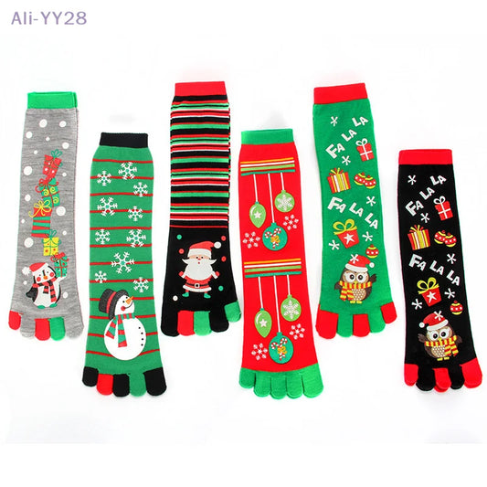 {YY28} Novelty Christmas Toe Socks Cartoon Funny Split Toe Socks Cotton Warm Sweat Absorbing Stockings Holiday Gift