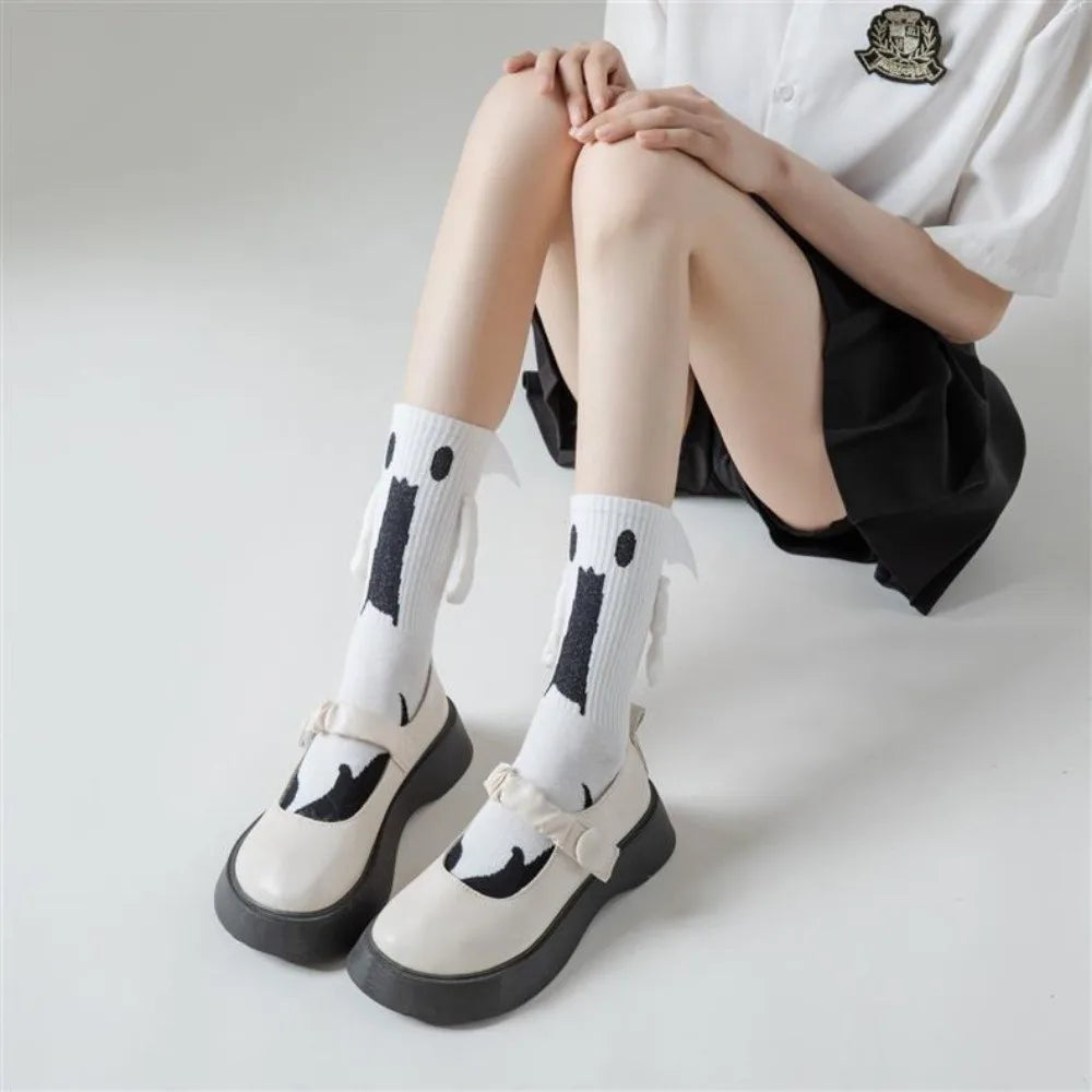 Unique Novelty Halloween Socks Breathable Bat Pattern Magnetic Socks Mid-calf Length Hand-holding Design Couple Socks Cosplay