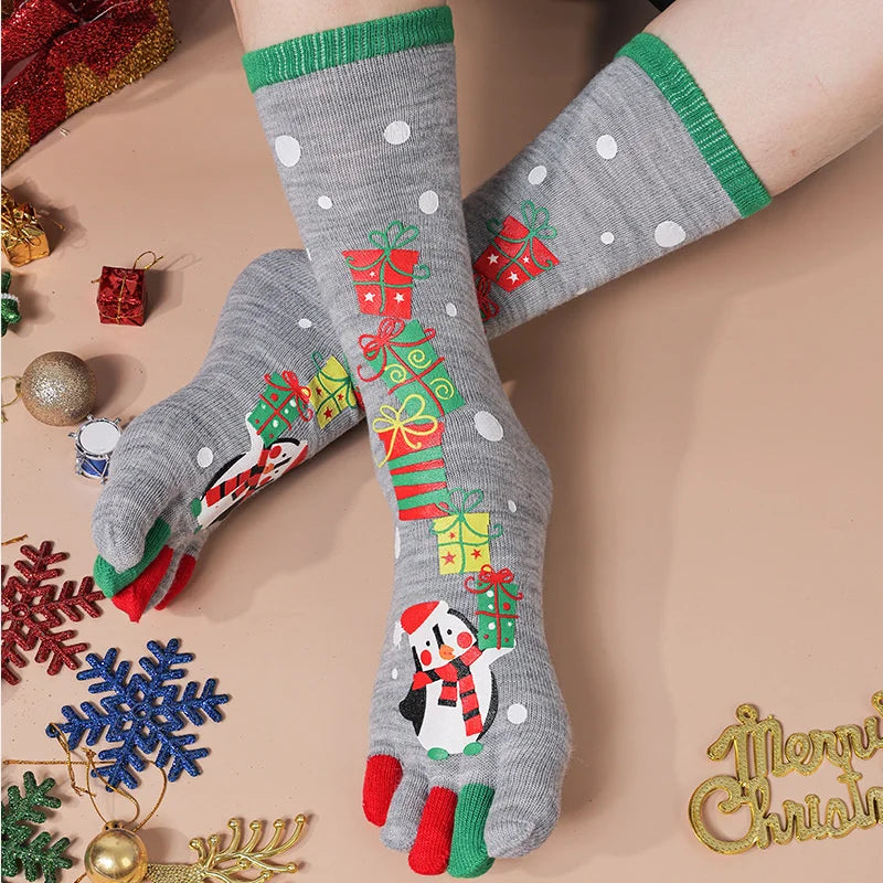 {YY28} Novelty Christmas Toe Socks Cartoon Funny Split Toe Socks Cotton Warm Sweat Absorbing Stockings Holiday Gift