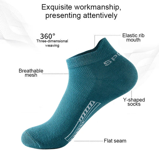 HSS 5Pairs Organic Cotton Men Socks Ankle Breathable Mesh Sports Sock Casual Athletic Summer Thin Short Sokken Plus Size EU40-46