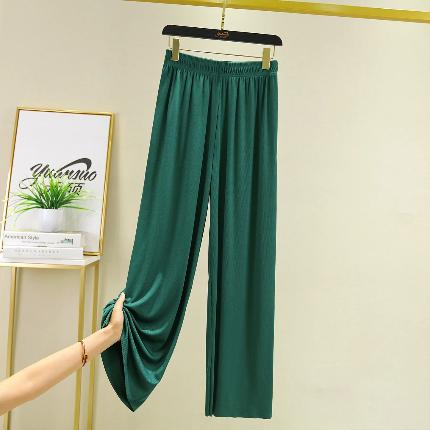 Spring Summer New Ice Silk Large Size Wide Leg Pants Korean Casual Home Pant Solid Color Pajamas Trousers Women Pantalones