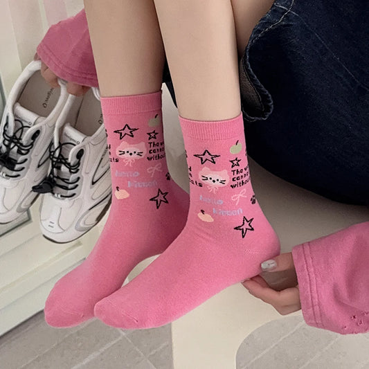 Women Socks Novelties New Colored Trends Breathable Cotton Funny Socks Girls Korean Style Cartoon Socks Casual Sweat Absorption