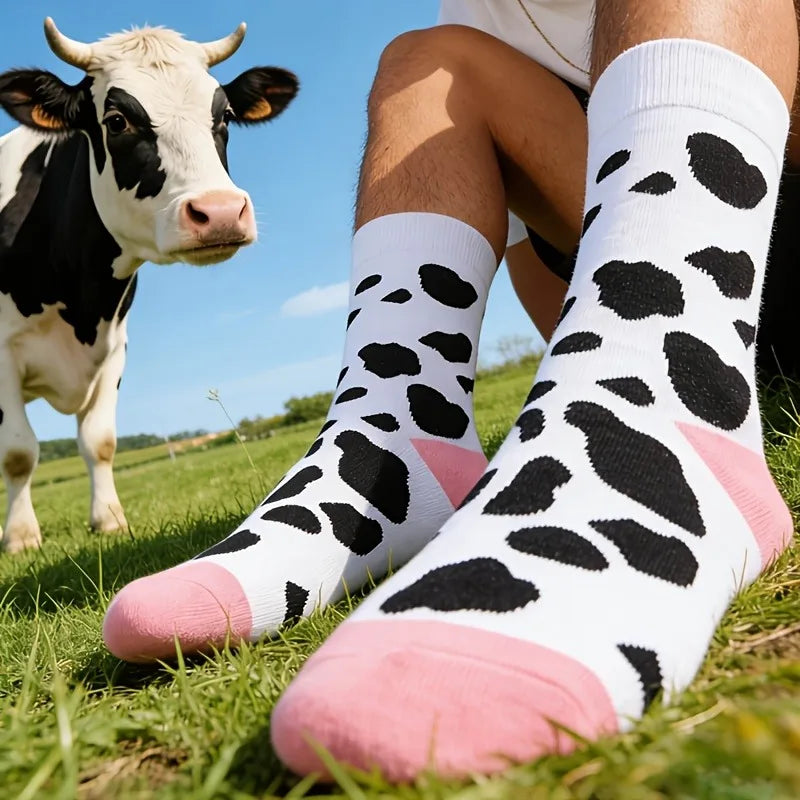 Novelty Milk Cow Pattern Cotton Crew Socks for Men And Women Breathable Casual Farm Themed Gift Socks for Daily Wear