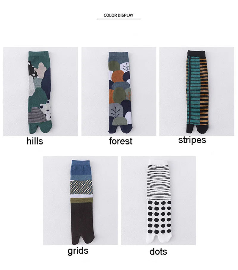 Novelty Tabi Socks Two Toed Sock Japanese Style Cartoon Plants Tree Art Sock Harajuku Cotton Long Two Finger Socks Men Fashions