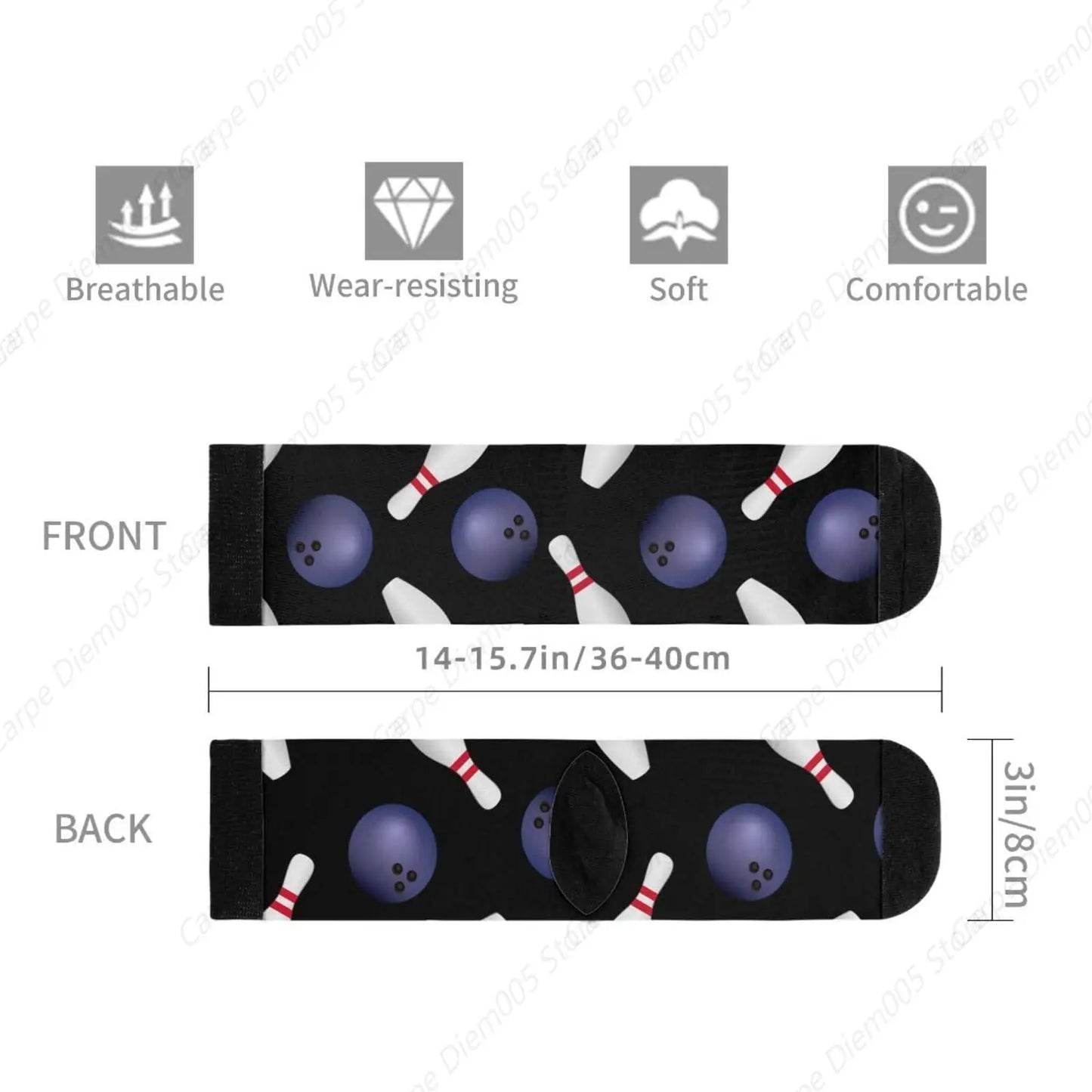 Bowling Socks Novelty Funny Crew Socks Crazy Gifts For Men Women Sports Lovers