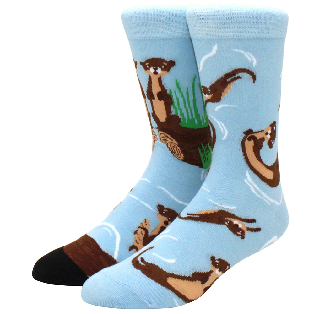 Men's mid-rise socks AB asymmetrical animal series fashion personality color skateboard yin and yang socks