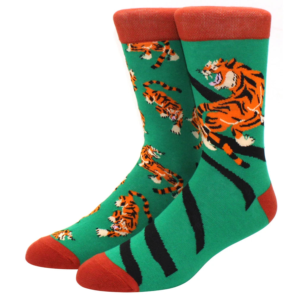 Men's mid-rise socks AB asymmetrical animal series fashion personality color skateboard yin and yang socks