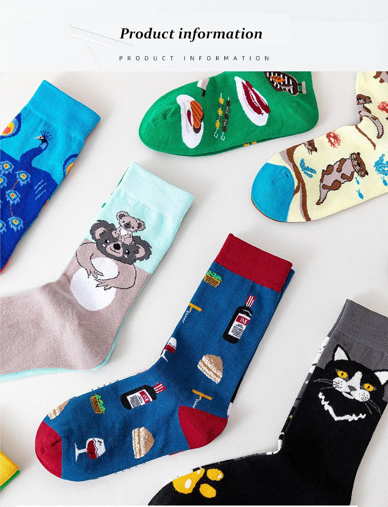 Men's Novelty  Fun Dress Socks AB Styles Fashion Personality Cartoon Colorful Funky Fancy Crazy Funny Casual Crew Socks