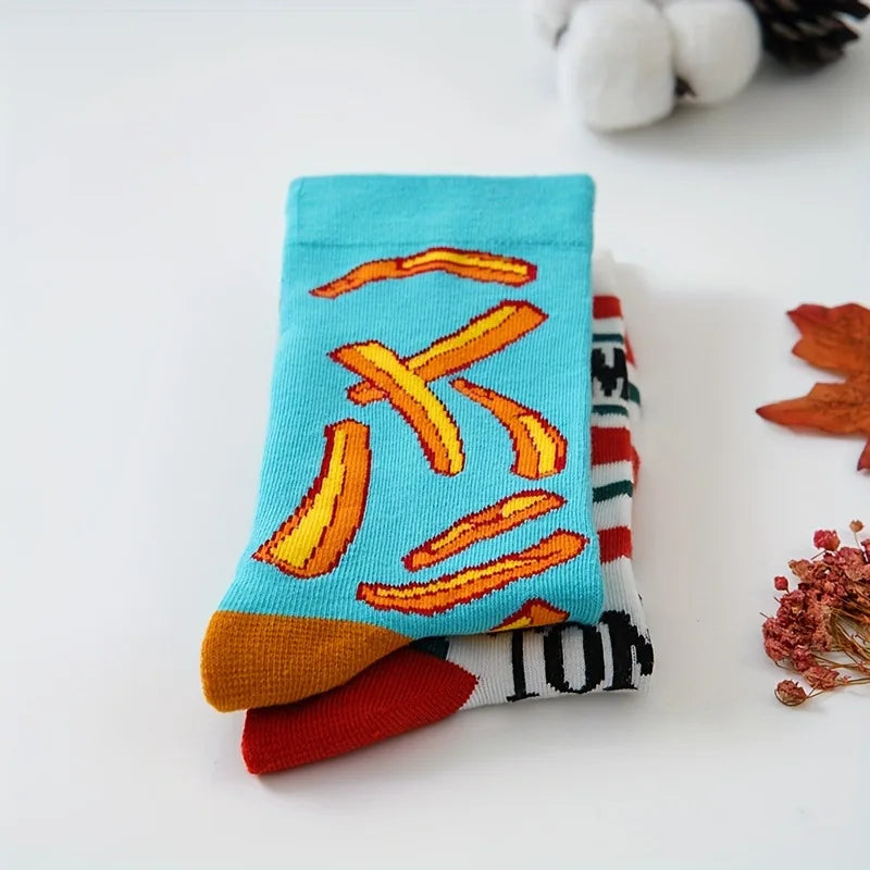 Novelty Sock Women Female Cotton Casual Funny Cute Short Food Socks Creative Printed Hosiery Harajuku Mid-Calf Personality
