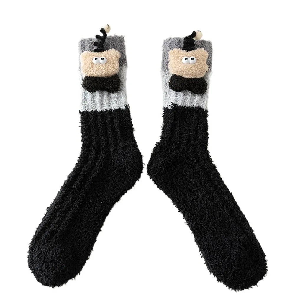 Novelty Thicken Cartoon Plush Socks Non-Slip Indoor Hosiery 3D Eyes Sleeping Socks Home Thermal Warm Socks Gifts