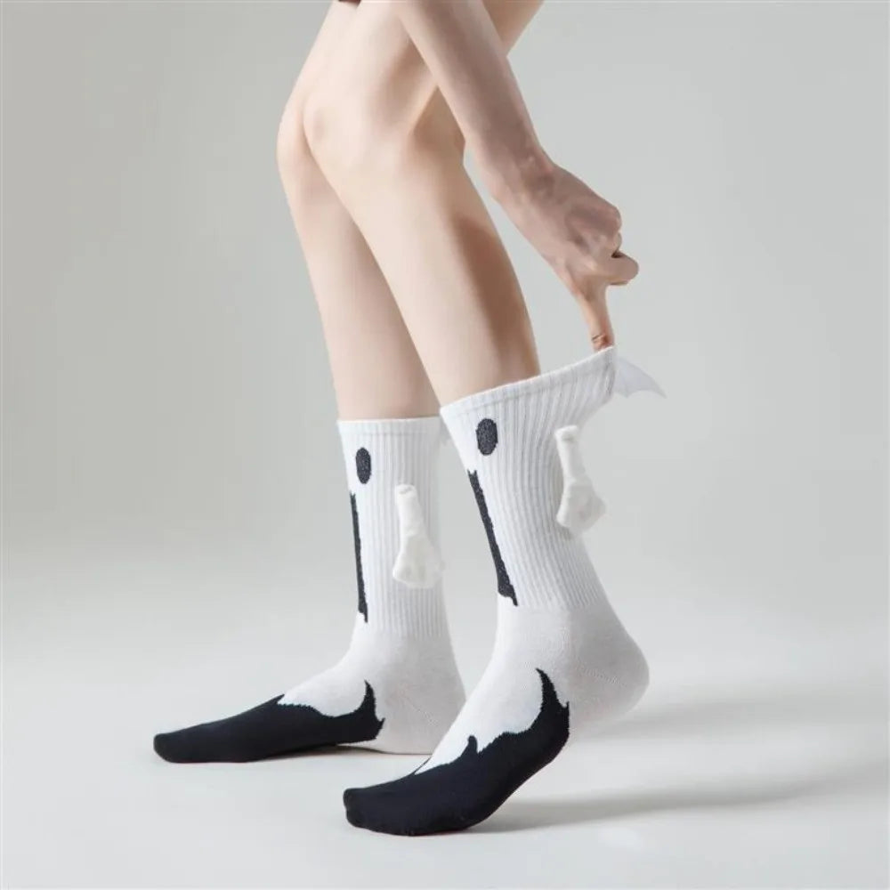 Unique Novelty Halloween Socks Breathable Bat Pattern Magnetic Socks Mid-calf Length Hand-holding Design Couple Socks Cosplay
