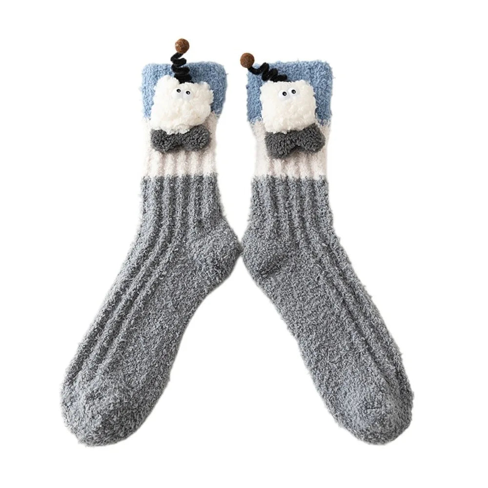 Novelty Thicken Cartoon Plush Socks Non-Slip Indoor Hosiery 3D Eyes Sleeping Socks Home Thermal Warm Socks Gifts