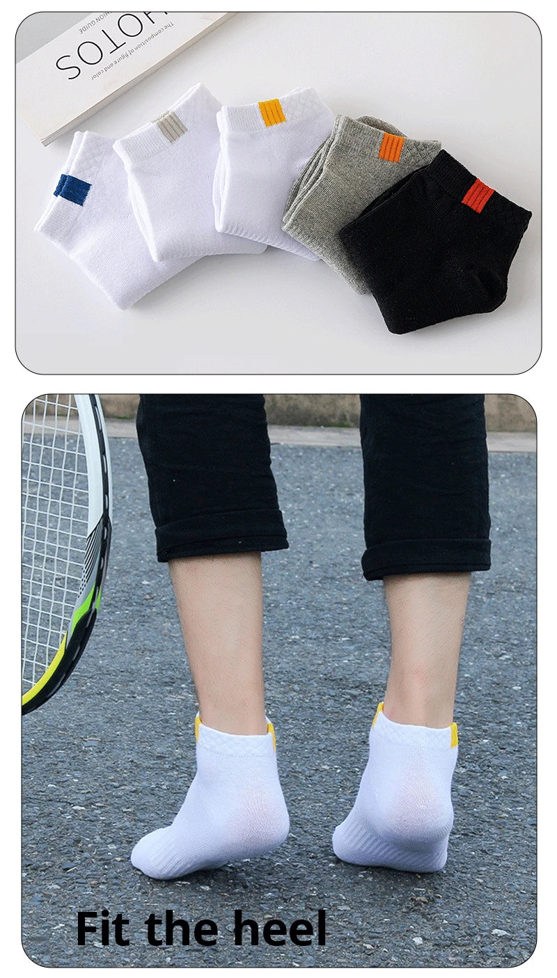 5 Pairs Fashionable Cloth Standard Boat Socks Spring And Summer Thin Style Mens Solid Color Socks Casual Sports Socks