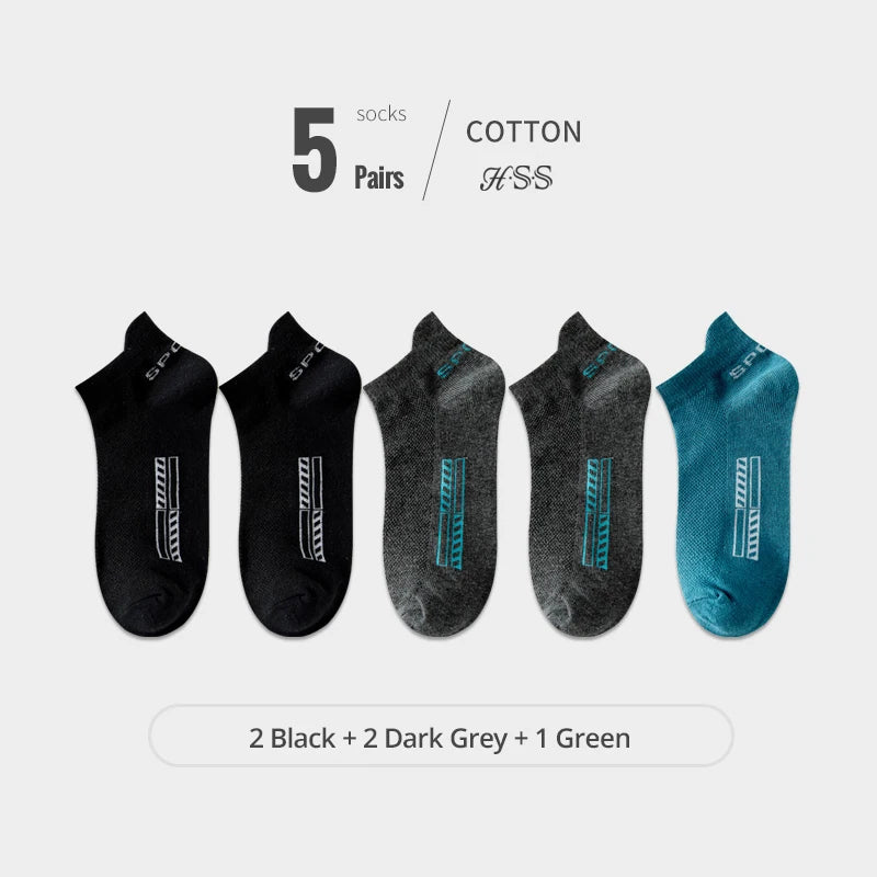 HSS 5Pairs Organic Cotton Men Socks Ankle Breathable Mesh Sports Sock Casual Athletic Summer Thin Short Sokken Plus Size EU40-46