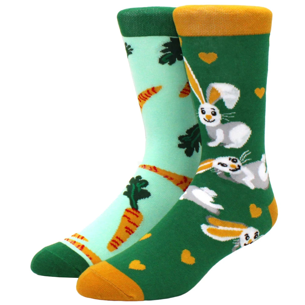 Men's mid-rise socks AB asymmetrical animal series fashion personality color skateboard yin and yang socks
