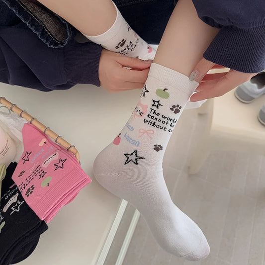 Women Socks Novelties New Colored Trends Breathable Cotton Funny Socks Girls Korean Style Cartoon Socks Casual Sweat Absorption
