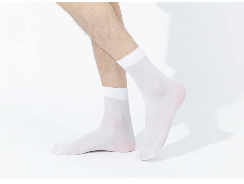 10pairs Men Ultra-thin Transparent Ice Silk Socks Summer Socks Solid Business Socks Breathable Soft Socks Ankle Socks