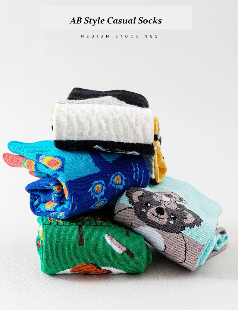 Men's Novelty  Fun Dress Socks AB Styles Fashion Personality Cartoon Colorful Funky Fancy Crazy Funny Casual Crew Socks