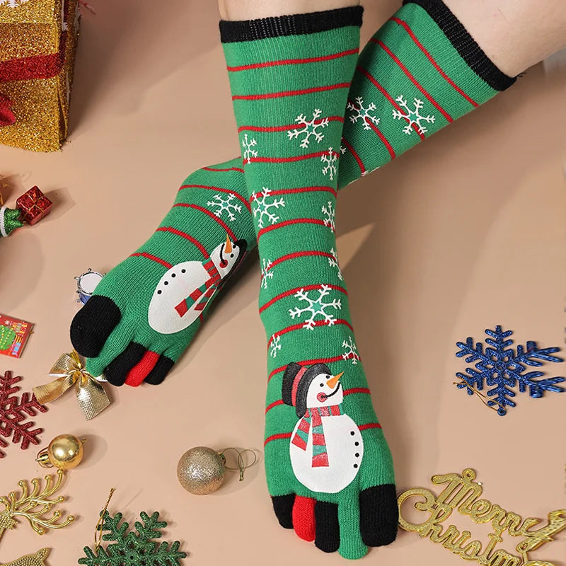 {YY28} Novelty Christmas Toe Socks Cartoon Funny Split Toe Socks Cotton Warm Sweat Absorbing Stockings Holiday Gift