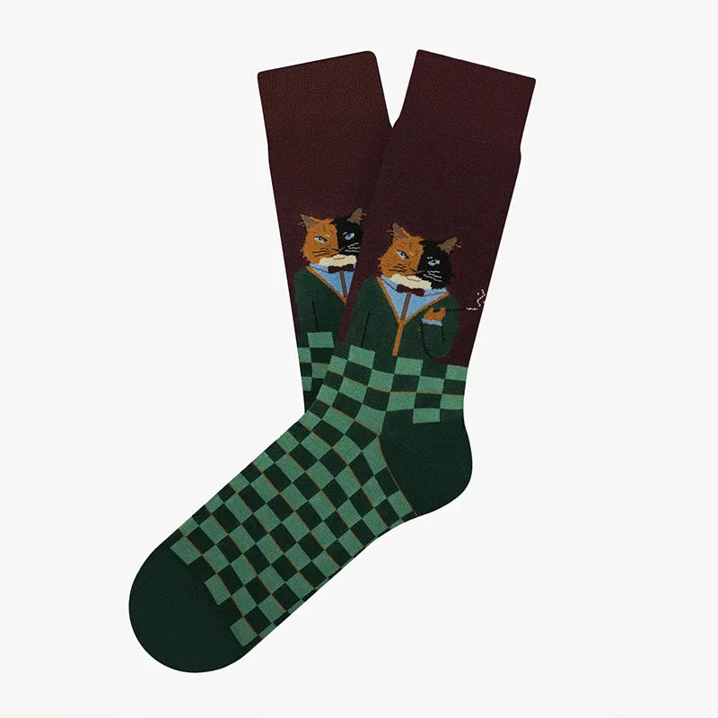 Novelty Funny Cartoon Elegant Cat Crew Socks Cotton Unisex Fashion Street Skateboard Stockings Women Men Couple Long Socks Gifts