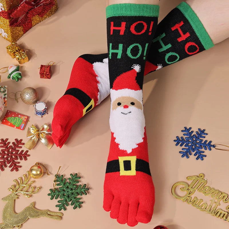 {YY28} Novelty Christmas Toe Socks Cartoon Funny Split Toe Socks Cotton Warm Sweat Absorbing Stockings Holiday Gift